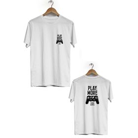 Hero Tasarım BLL1749 Beyaz Play More Ön Arka Baskılı Erkek T-shirt