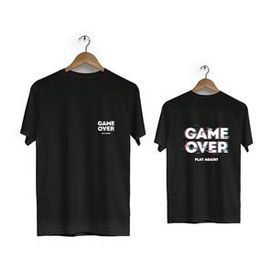 Hero Tasarım BLL1754 Siyah Game Over Ön Arka Baskılı Bisiklet Yaka Kısa Kollu Erkek T-shirt
