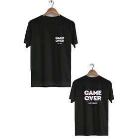 Hero Tasarım BLL1754 Siyah Game Over Ön Arka Baskılı Bisiklet Yaka Kısa Kollu Erkek T-shirt