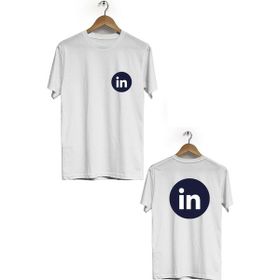 Hero Tasarım BLL1758 Beyaz Linkedın Ön Arka Baskılı Bisiklet Yaka Kısa Kollu Erkek T-shirt
