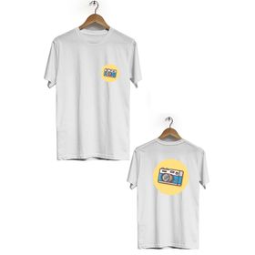 Hero Tasarım BLL1768 Beyaz Fotoğraf Makinesi Ön Arka Baskılı Bisiklet Yaka Kısa Kollu Erkek T-shirt
