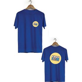 Hero Tasarım BLL1768 Lacivert Fotoğraf Makinesi Ön Arka Baskılı Bisiklet Yaka Kısa Kollu Erkek T-shirt