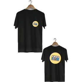 Hero Tasarım BLL1768 Siyah Fotoğraf Makinesi Ön Arka Baskılı Bisiklet Yaka Kısa Kollu Erkek T-shirt