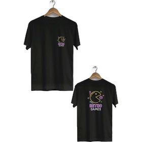 Hero Tasarım BLL1785 Siyah Retro Games Ön Arka Baskılı Erkek T-shirt