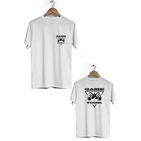 Hero Tasarım BLL1786 Beyaz Game Room Ön Arka Baskılı Bisiklet Yaka Kısa Kollu Erkek T-shirt