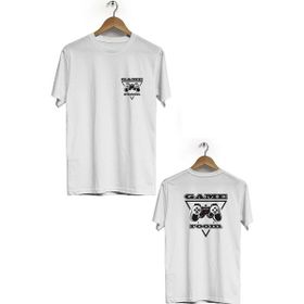 Hero Tasarım BLL1786 Beyaz Game Room Ön Arka Baskılı Bisiklet Yaka Kısa Kollu Erkek T-shirt
