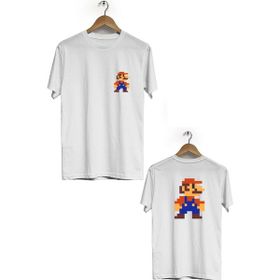 Hero Tasarım BLL1790 Beyaz Super Mario Luis Ön Arka Baskılı Erkek T-shirt