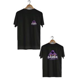 Hero Tasarım BLL1795 Siyah Gamer Esports Ön Arka Baskılı Bisiklet Yaka Kısa Kollu Erkek T-shirt