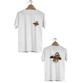 Hero Tasarım BLL1810 Beyaz Soldier Ön Arka Baskılı Bisiklet Yaka Erkek T-shirt