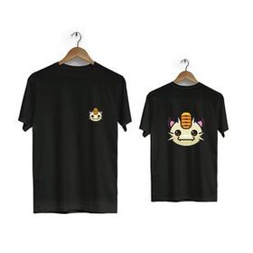 Hero Tasarım BLL1831 Siyah Pikaçu Ön Arka Baskılı Bisiklet Yaka Erkek T-shirt
