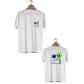 Hero Tasarım BLL1834 Beyaz Uzay Dondurması Ön Arka Baskılı Erkek T-shirt