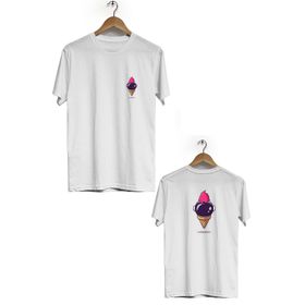 Hero Tasarım BLL1834 Beyaz Uzay Dondurması Ön Arka Baskılı Erkek T-shirt
