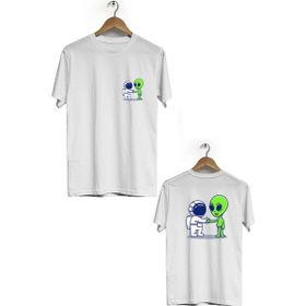 Hero Tasarım BLL1834 Beyaz Uzay Dondurması Ön Arka Baskılı Erkek T-shirt