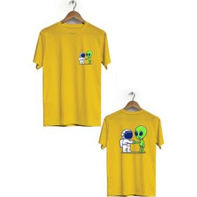 Hero Tasarım BLL1834 Sarı Uzay Dondurması Ön Arka Baskılı Erkek T-shirt
