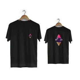 Hero Tasarım BLL1834 Siyah Uzay Dondurması Ön Arka Baskılı Erkek T-shirt
