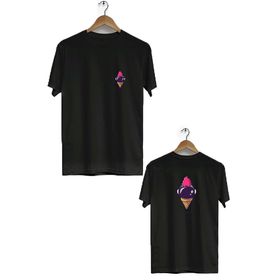Hero Tasarım BLL1834 Siyah Uzay Dondurması Ön Arka Baskılı Erkek T-shirt