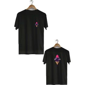 Hero Tasarım BLL1834 Siyah Uzay Dondurması Ön Arka Baskılı Erkek T-shirt