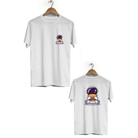 Hero Tasarım BLL1836 Beyaz Space Burgers Ön Arka Baskılı Erkek T-shirt