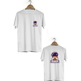 Hero Tasarım BLL1836 Beyaz Space Burgers Ön Arka Baskılı Erkek T-shirt