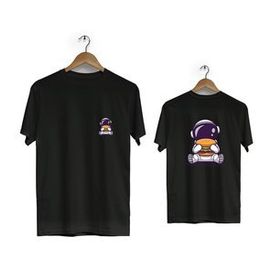 Hero Tasarım BLL1836 Siyah Space Burgers Ön Arka Baskılı Erkek T-shirt