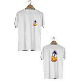Hero Tasarım BLL1843 Beyaz Gezegen Tatlısı Ön Arka Baskılı Bisiklet Yaka Erkek T-shirt