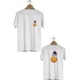 Hero Tasarım BLL1843 Beyaz Gezegen Tatlısı Ön Arka Baskılı Bisiklet Yaka Erkek T-shirt