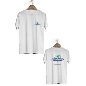 Hero Tasarım BLL1844 Beyaz Uzaylı Ön Arka Baskılı Erkek T-shirt