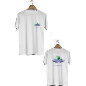Hero Tasarım BLL1844 Beyaz Uzaylı Ön Arka Baskılı Erkek T-shirt