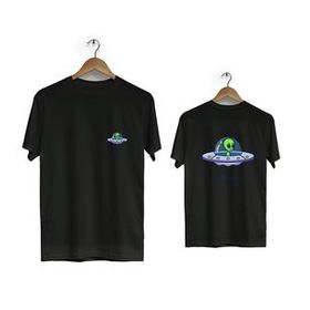 Hero Tasarım BLL1844 Siyah Uzaylı Ön Arka Baskılı Erkek T-shirt