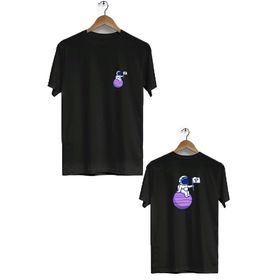 Hero Tasarım BLL1845 Siyah World Flag Ön Arka Baskılı Erkek T-shirt