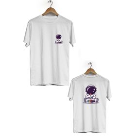 Hero Tasarım BLL1846 Beyaz Space Eat Ön Arka Baskılı Erkek T-shirt