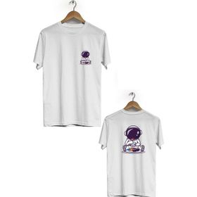 Hero Tasarım BLL1846 Beyaz Space Eat Ön Arka Baskılı Erkek T-shirt