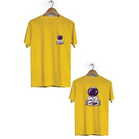 Hero Tasarım BLL1846 Sarı Space Eat Ön Arka Baskılı Erkek T-shirt