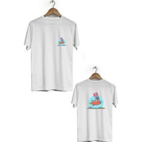 Hero Tasarım BLL1849 Beyaz Uzay Arabası Ön Arka Baskılı Bisiklet Yaka Kısa Kollu Erkek T-shirt