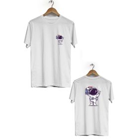 Hero Tasarım BLL1854 Beyaz Space Music Ön Arka Baskılı Erkek T-shirt