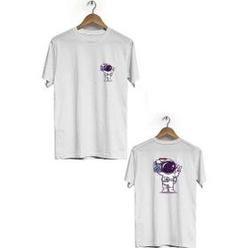 Hero Tasarım BLL1854 Beyaz Space Music Ön Arka Baskılı Erkek T-shirt