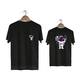 Hero Tasarım BLL1854 Siyah Space Music Ön Arka Baskılı Erkek T-shirt