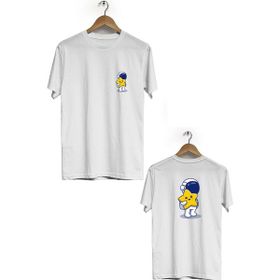Hero Tasarım BLL1855 Beyaz Sevimli Yıldız Ön Arka Baskılı Erkek T-shirt