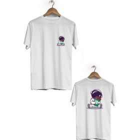 Hero Tasarım BLL1856 Beyaz Space Coffee Ön Arka Baskılı Erkek T-shirt