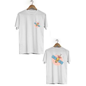 Hero Tasarım BLL1858 Beyaz Uydu Ön Arka Baskılı Erkek T-shirt