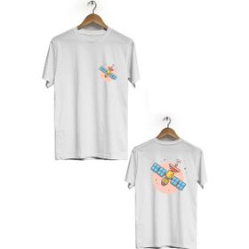 Hero Tasarım BLL1858 Beyaz Uydu Ön Arka Baskılı Erkek T-shirt