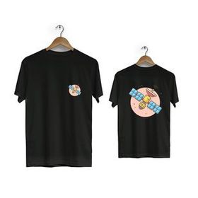 Hero Tasarım BLL1858 Siyah Uydu Ön Arka Baskılı Erkek T-shirt