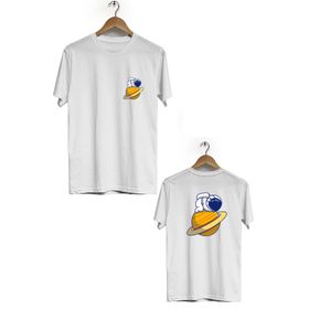 Hero Tasarım BLL1860 Beyaz Saturn Ön Arka Baskılı Erkek T-shirt