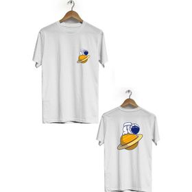 Hero Tasarım BLL1860 Beyaz Saturn Ön Arka Baskılı Erkek T-shirt