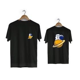Hero Tasarım BLL1860 Siyah Saturn Ön Arka Baskılı Erkek T-shirt
