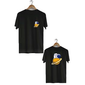Hero Tasarım BLL1860 Siyah Saturn Ön Arka Baskılı Erkek T-shirt