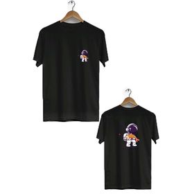Hero Tasarım BLL1862 Siyah Space Fish Ön Arka Baskılı Erkek T-shirt
