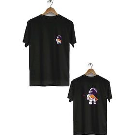 Hero Tasarım BLL1862 Siyah Space Fish Ön Arka Baskılı Erkek T-shirt