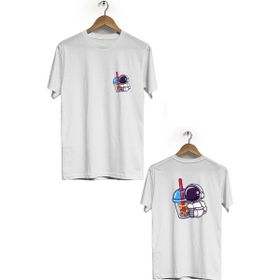 Hero Tasarım BLL1863 Beyaz Space Drink Ön Arka Baskılı Erkek T-shirt