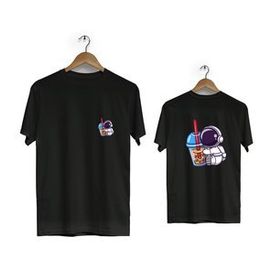 Hero Tasarım BLL1863 Siyah Space Drink Ön Arka Baskılı Erkek T-shirt